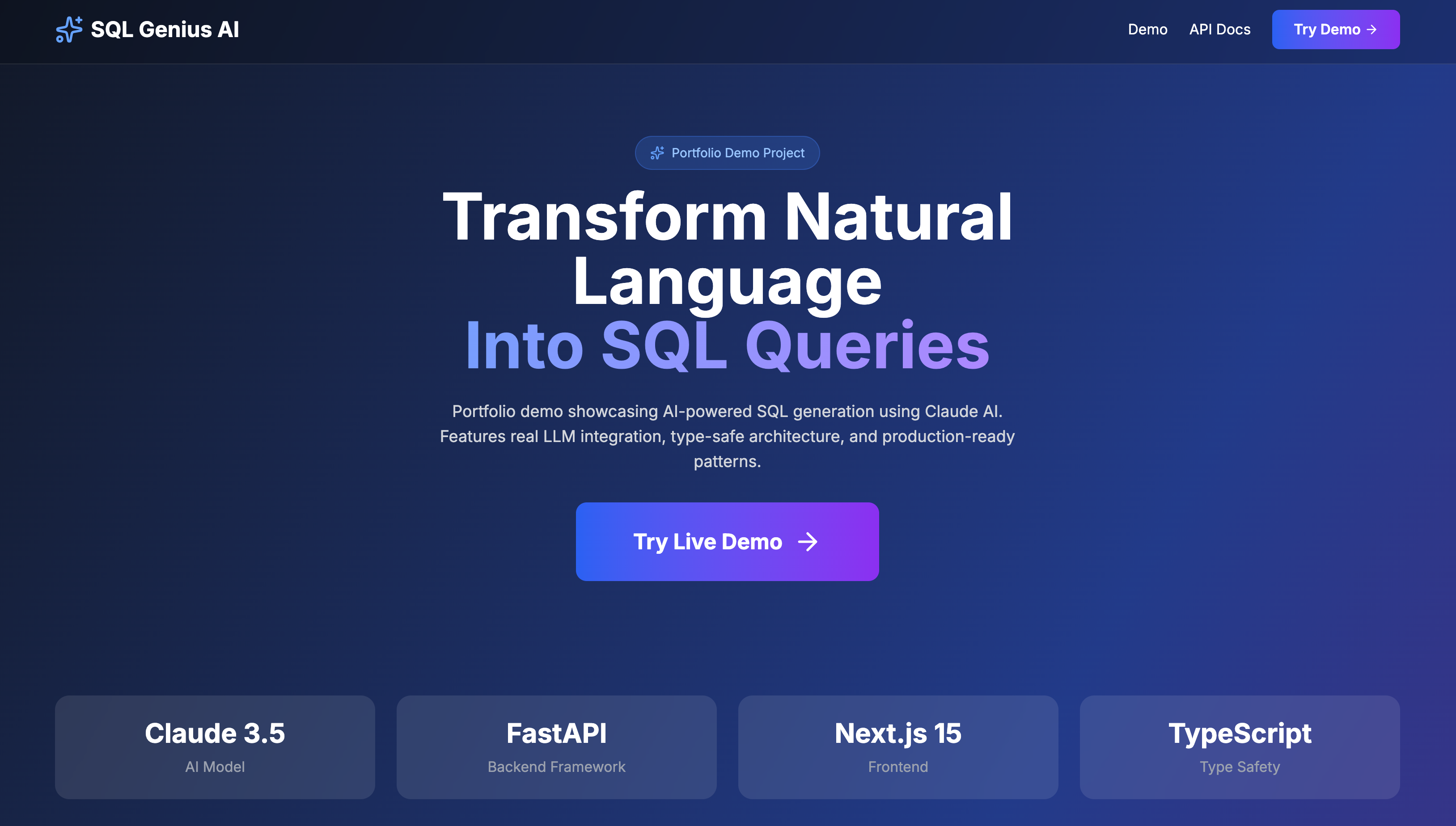 SQL Intelligence Platform Demo Screenshot